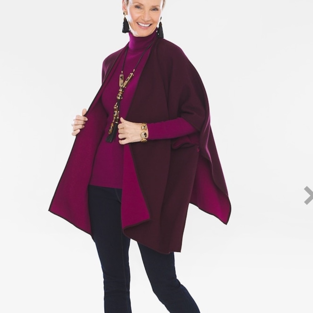 Chico’s Reversible♥️L/XL Button Ruana Poncho Wrap Cape Coat Jacket Sweater Top
